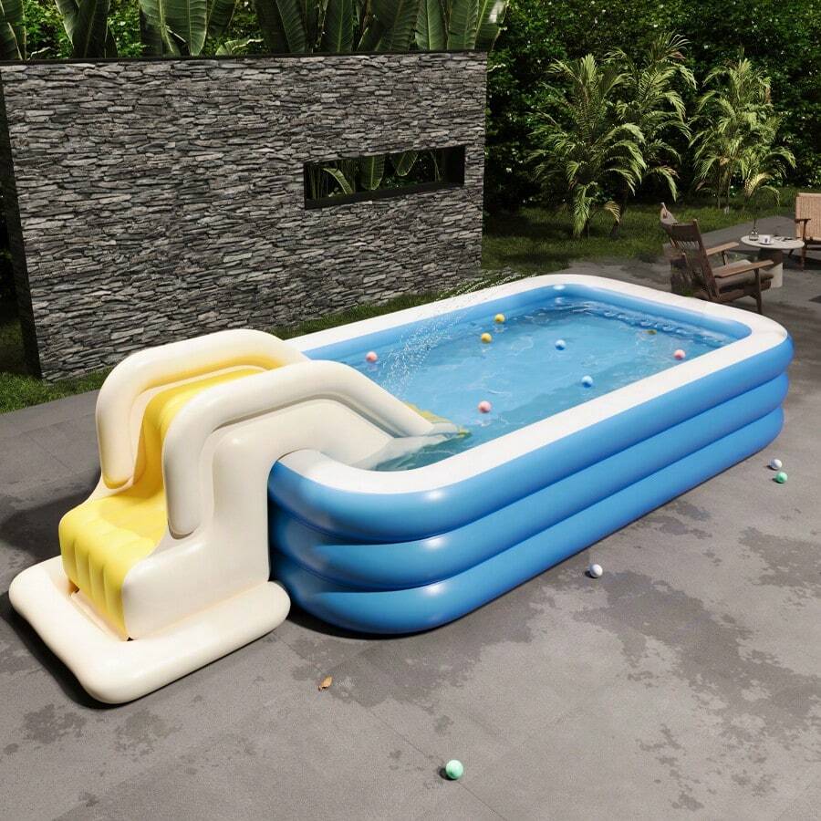 1pc Inflatable Swimming Pool With Slide, Large Inflatable Pool For Backyard Garden Water Parties, Home Use Inflatable Swimming Pool, Splash Pool - 2.6 Meters Plus Slide - View 1