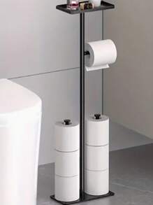 1 件独立式卫生纸架，垂直浴室纸巾卷收纳架，落地式浴室纸巾收纳架 - 黑色 - 查看 5