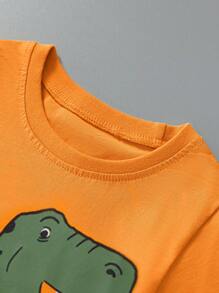 幼儿男孩休闲长袖 T 恤，恐龙和汽车印花，秋冬季时尚 - 橘色 - 查看 3
