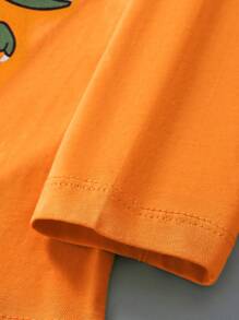 幼儿男孩休闲长袖 T 恤，恐龙和汽车印花，秋冬季时尚 - 橘色 - 查看 5