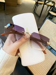 1pc Unisex Leopard Accessory Wood Pattern Temples, Ocean Lens Colorful Rimless Square Fashion Street Shooting Women Fashion Glasses, For Driving, Daily Accessory - Multicolor - View 13