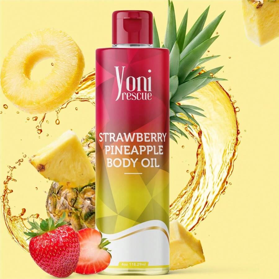 Strawberry Pineapple Body Oil, 4oz, With Apricot, Jojoba, Avocado Oils & Vitamin E Oil, Fast-Absorbing, Nourishes And Hydrates Skin, Skin Repair, Body Care, Ideal For All Skin Types, Strawberry Pineapple Fragrance Moisturizer By Yoni Rescue - Multicolor - View 1