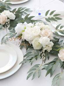 Artificial Flower Garland, 5.9ft Eucalyptus Greenery Garland Fake Flower Garland Wedding Flower Vine For Table Centerpieces Decorations Wedding Arch Door Arrangement Party Decor Outdoor Indoor Home Decor