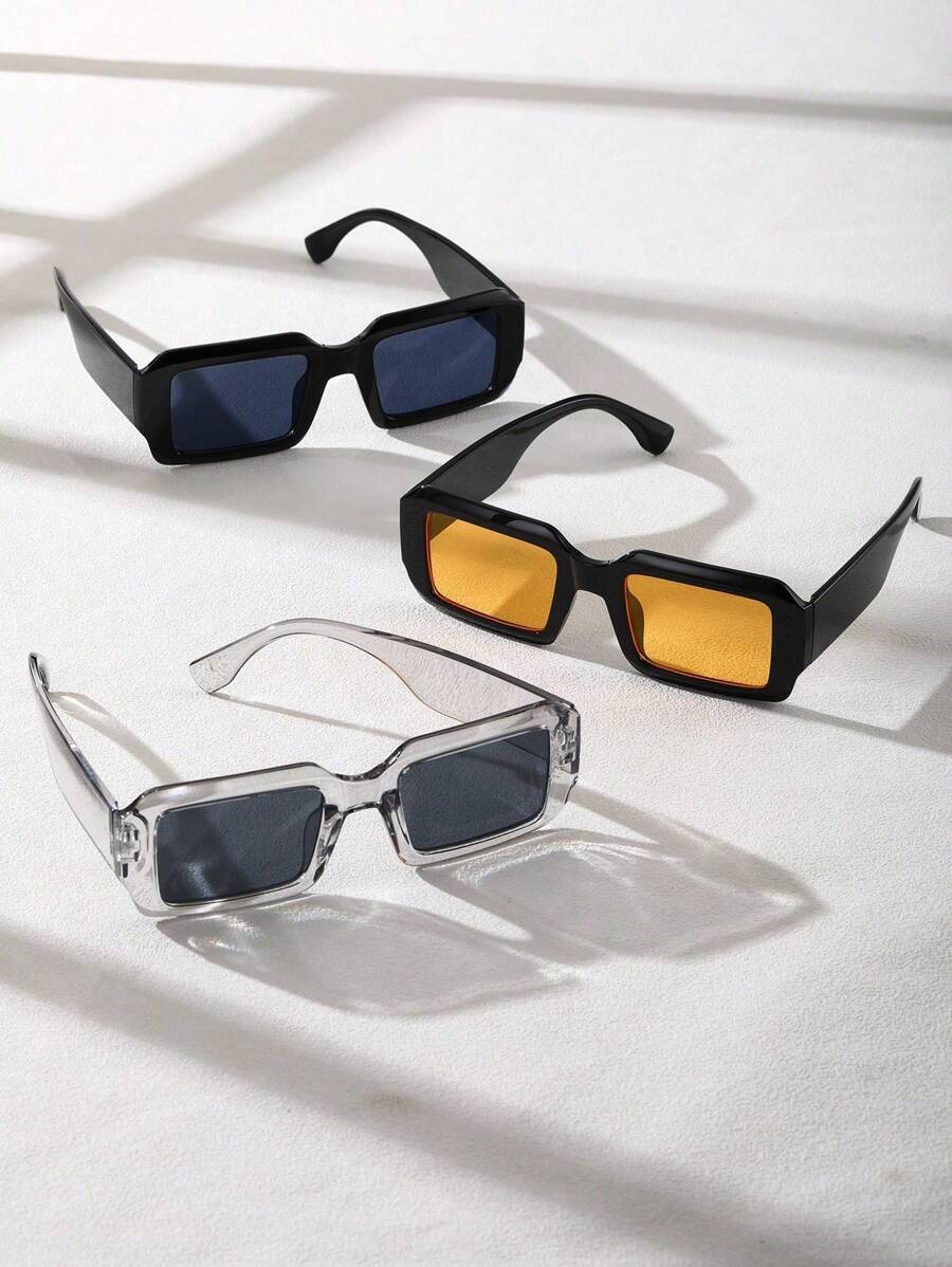 3pcs Men Plastic Square Frame Classical Fashion Glasses For Vacation Street-Photography Outdoor Driving Fishing Accessories Beach Accessories Glasses Shades Looks Street Style And Suit For Sweater Jacket Sweatshirt Hoodie Leather Pants And Cargo Pants For Summer Beach Vacation,Outdoor,Travel