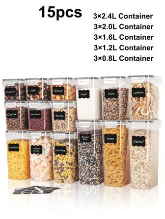 THELIFE 4/8/10/15/24pcs Airtight Food Storage Containers With Lids, Plastic Storage Containers For Kitchen & Pantry Organization And Storage, Kitchen Storage Containers, Dry Food Canisters For Flour, Sugar And Cereal, Include Labels, Kitchen Utensil