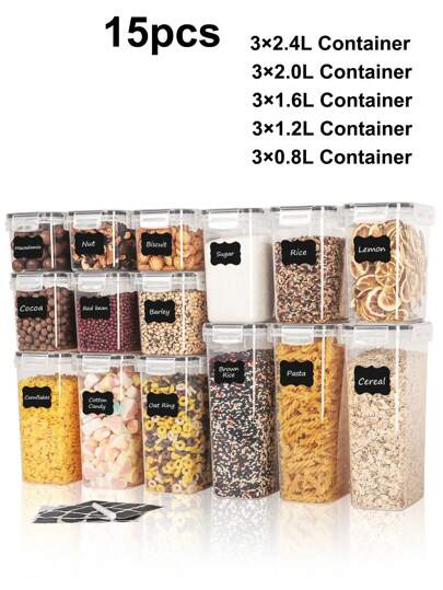 THELIFE 4/8/10/15/24pcs Airtight Food Storage Containers With Lids, Plastic Storage Containers For Kitchen & Pantry Organization And Storage, Kitchen Storage Containers, Dry Food Canisters For Flour, Sugar And Cereal, Include Labels, Kitchen Utensil