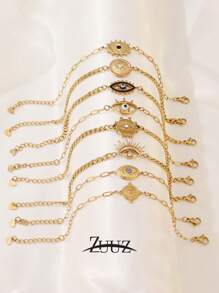 1 件不锈钢邪眼手链女式时尚蓝色邪眼串饰链式手链女式珠宝礼物 - 手鍊. - 查看 8