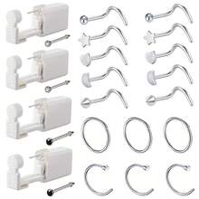 15 Chiếc/20 Chiếc Một Bộ Súng Tự Xỏ Mũi, Bộ Dụng Cụ Xỏ Mũi An Toàn Dùng Một Lần Với Nhẫn Mũi Bông Khuyên Mũi Súng Bộ Dụng Cụ - màu thép - Xem 9