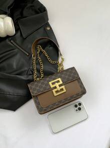 Vintage Floral Pattern Shoulder Chain Bag For Women, New Arrival Flip Design Lady Square Handbag Classic Style (Gold Metal Lock, Versatile Floral Fabric, Suitable For Beautiful And Elegant Women)