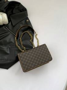 Vintage Floral Pattern Shoulder Chain Bag For Women, New Arrival Flip Design Lady Square Handbag Classic Style (Gold Metal Lock, Versatile Floral Fabric, Suitable For Beautiful And Elegant Women)