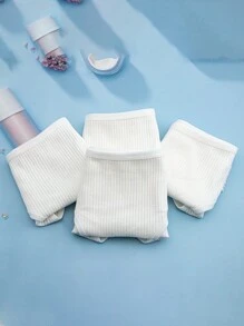 4入組對比蕾絲彈力針織短褲 - 白色 - 查看 4