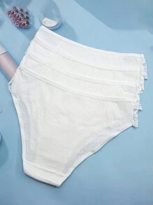 4入組對比蕾絲彈力針織短褲 - 白色 - 查看 2