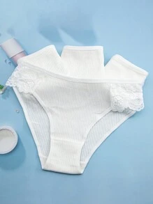 4入組對比蕾絲彈力針織短褲 - 白色 - 查看 3