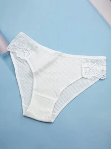 4入組對比蕾絲彈力針織短褲 - 白色 - 查看 5