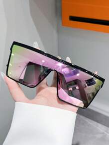 1/3 Pairs Oversized Square Frame Fashion Glasses, Fashionable Summer Accessories Suitable For Outdoor Outfits, Travel, Summer, Sports, Driving, Festivals, Vacation, Elegant Styling, Street Fashion, Beach, Electronic Music Festivals, Family Outings, Fishing, Holidays Preppy Style For Back To School - Pink - View 2