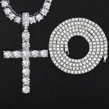 2PCS Necklace Paired With Vintage Cross Pendant Necklace Made Of Rhinestone Material Fashionable Vintage Set Birthday Gift For Men