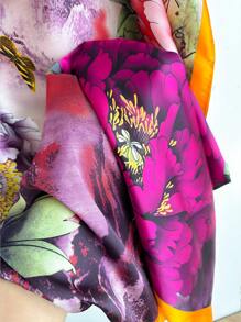 1pc Elegant Floral Print Lightweight Chiffon Shawl, Suitable For Summer Beach, Sun Protection, Decorative Scarf For Daily Outfit - Multicolor - View 3