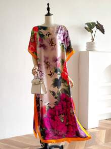1pc Elegant Floral Print Lightweight Chiffon Shawl, Suitable For Summer Beach, Sun Protection, Decorative Scarf For Daily Outfit - Multicolor - View 2