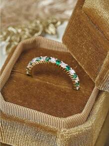 1枚优雅奢华立方氧化锆戒指，S925纯银承诺戒指，永恒戒指，精美珠宝礼品，女士之选 - 間隔戒指 - 查看 5