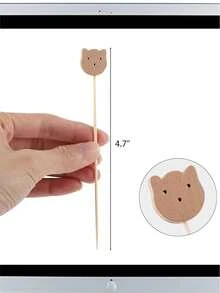 25 piezas de Palillos para cóctel con cara de oso, brocheta de bambú para cócteles, palillos fruncidos para fiestas con forma de oso lindos para aperitivos, frutas, postres y suministros para fiestas de comida (oso)