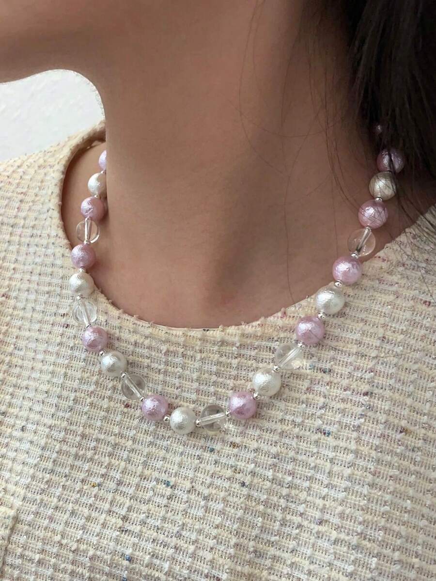 1 bộ Phong cách kỳ nghỉ bãi biển mùa hè, Bạc Sterling S925, Pha lê trắng, Bộ vòng cổ và vòng tay hạt ngọc trai hồng & trắng. Thiết kế Xuân-Hè mới nhất, Màu kem bão hòa thấp cao cấp. Đa năng và dịu dàng cho trang phục hàng ngày của phụ nữ trong các bữa tiệc và buổi tụ họp trên bãi biển. Món quà tuyệt vời cho bạn bè nữ, Trang sức chất lượng được lựa chọn. - Nhiều màu - Xem 1