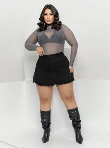 Plus Size Denim Shorts - Black - View 2