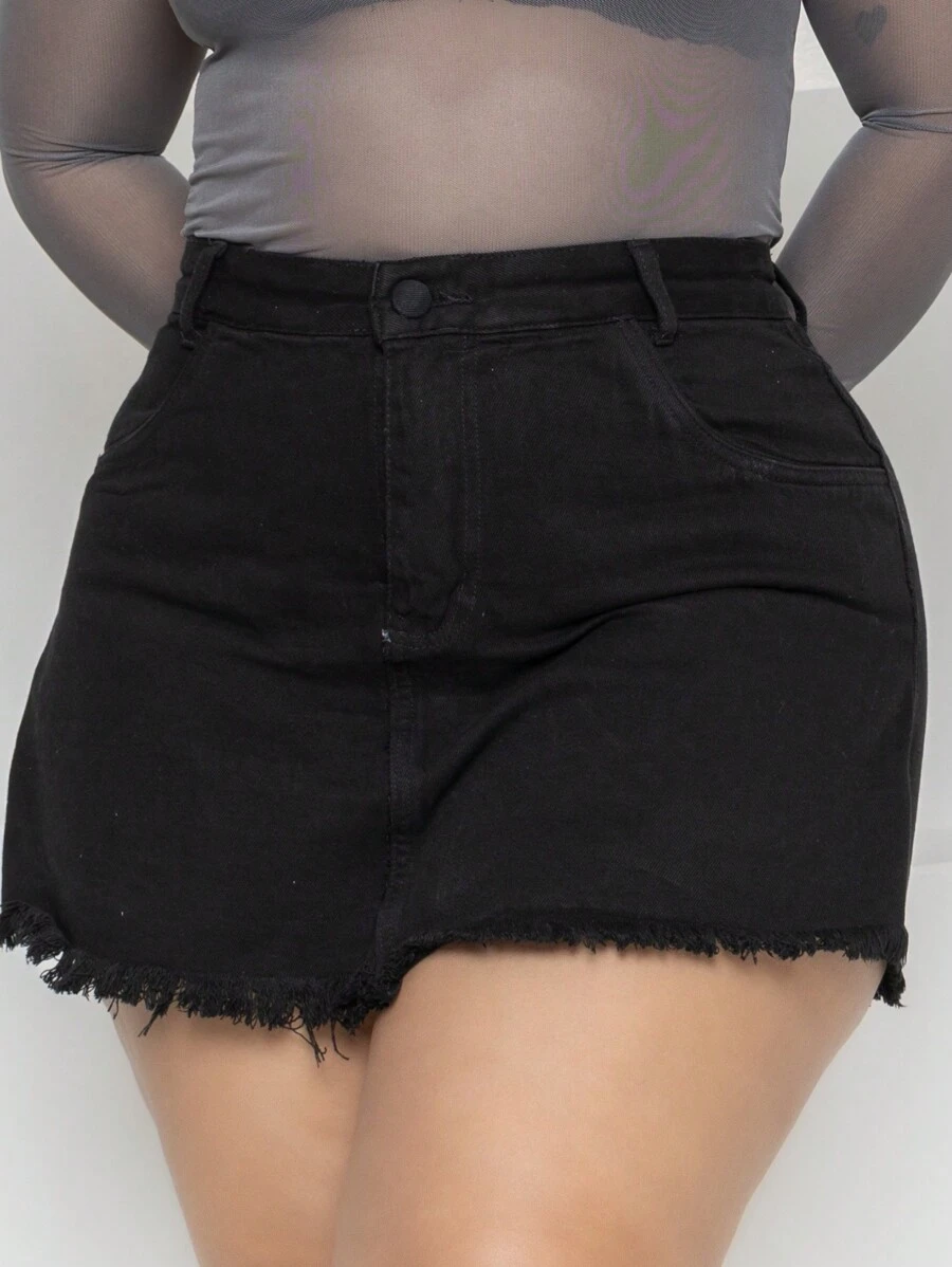 Plus Size Denim Shorts - Black - View 1