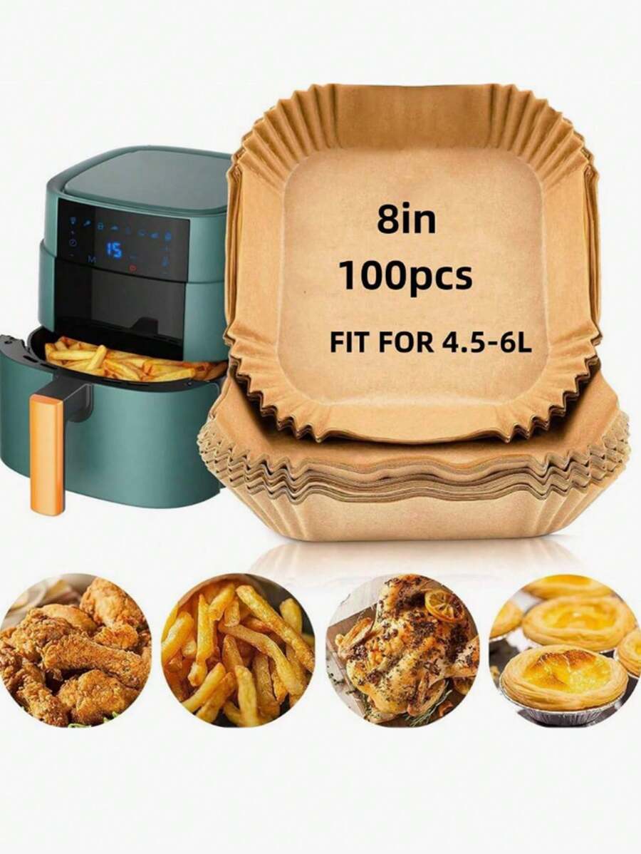 100pcs/Bag Natural Disposable Air Fryer Liners For Round And Square
