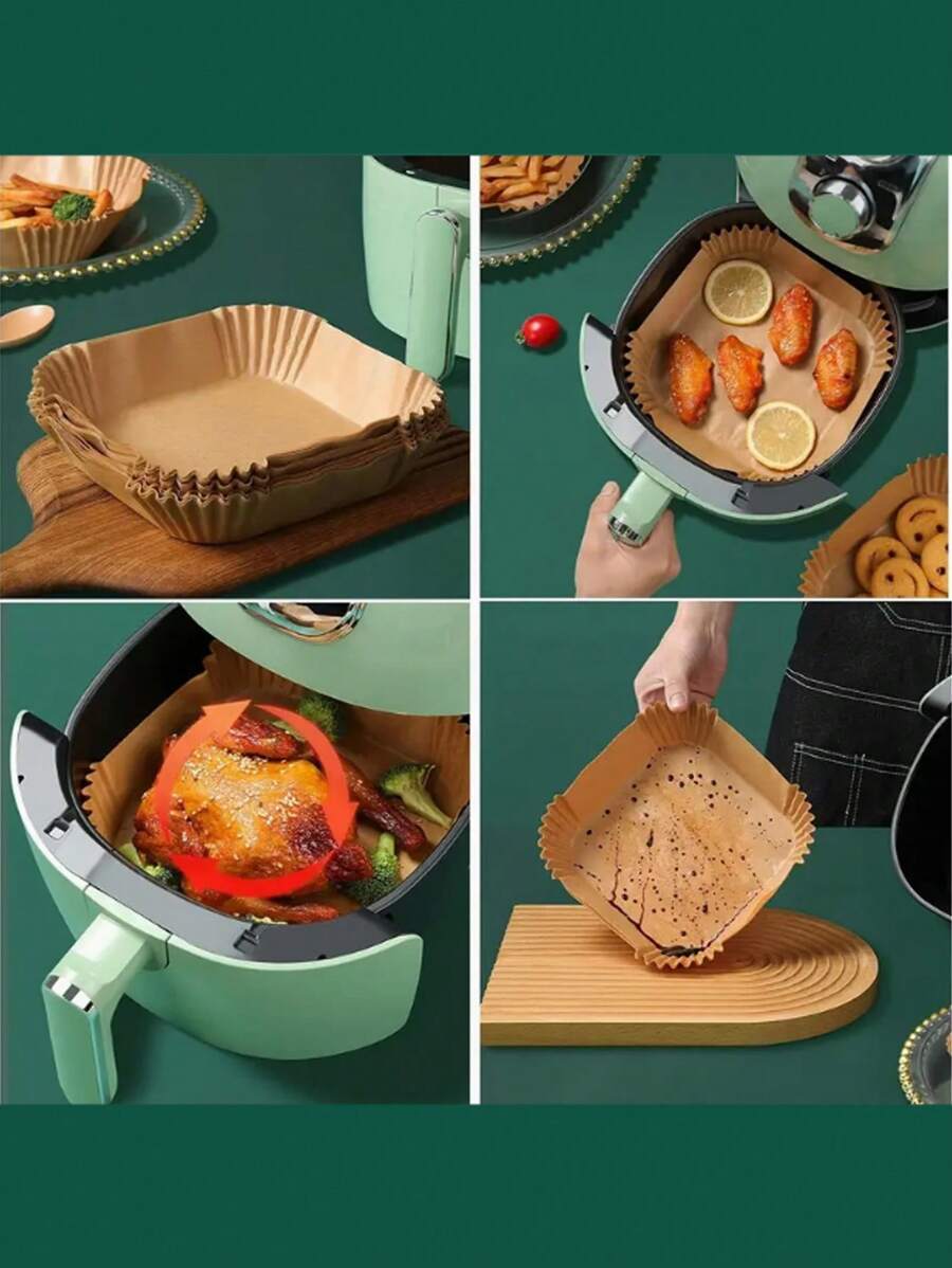 100pcs/Bag Natural Disposable Air Fryer Liners For Round And Square