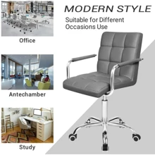 Furniwell PU皮革中背辦公椅，可調節高度辦公桌椅，帶扶手360度旋轉 - 灰色 - 查看 4