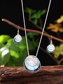 2 件/套复古魅力优雅简约彩色釉面锌合金 3 层圆形装饰首饰套装，适合女性日常佩戴、怀旧派对聚会、母亲节礼物 - 幾何 - 查看 15