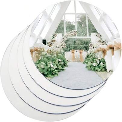 1件/4件/8件/12件圆形镜面蜡烛盘套装，8英寸圆形镜面托盘，圆形玻璃镜面瓷砖，适用于餐桌中心装饰、婚礼派对装饰、墙面装饰、工艺品、返校情人节