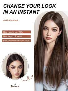 夾式淺棕色髮片，16夾，22吋長直髮片，女孩女性合成髮片假髮 - 彩色 - 查看 7