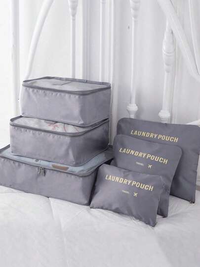 6 Pieces Waterproof Floral Luggage Travel Organizer Set, Portable Zipper Packing Cubes For Clothes, Suitable For Suitcase, College Dorm, Simple Style (Assorted Print & Letter)