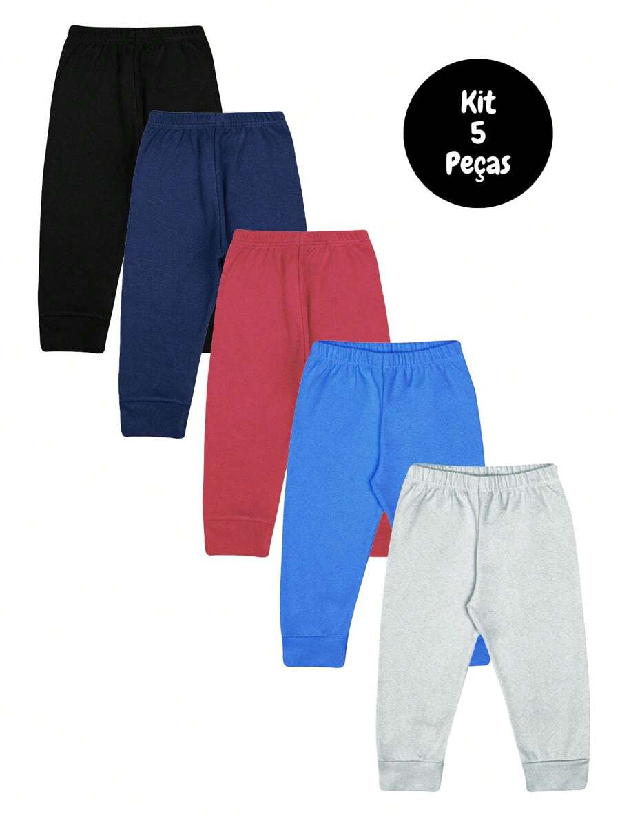 Kit 5 Calças Bebê Infantil Primeiros Passos, Tipo Mijão Cores Variadas Menino, 1 ao 3 - Multicolorido - Visão 1