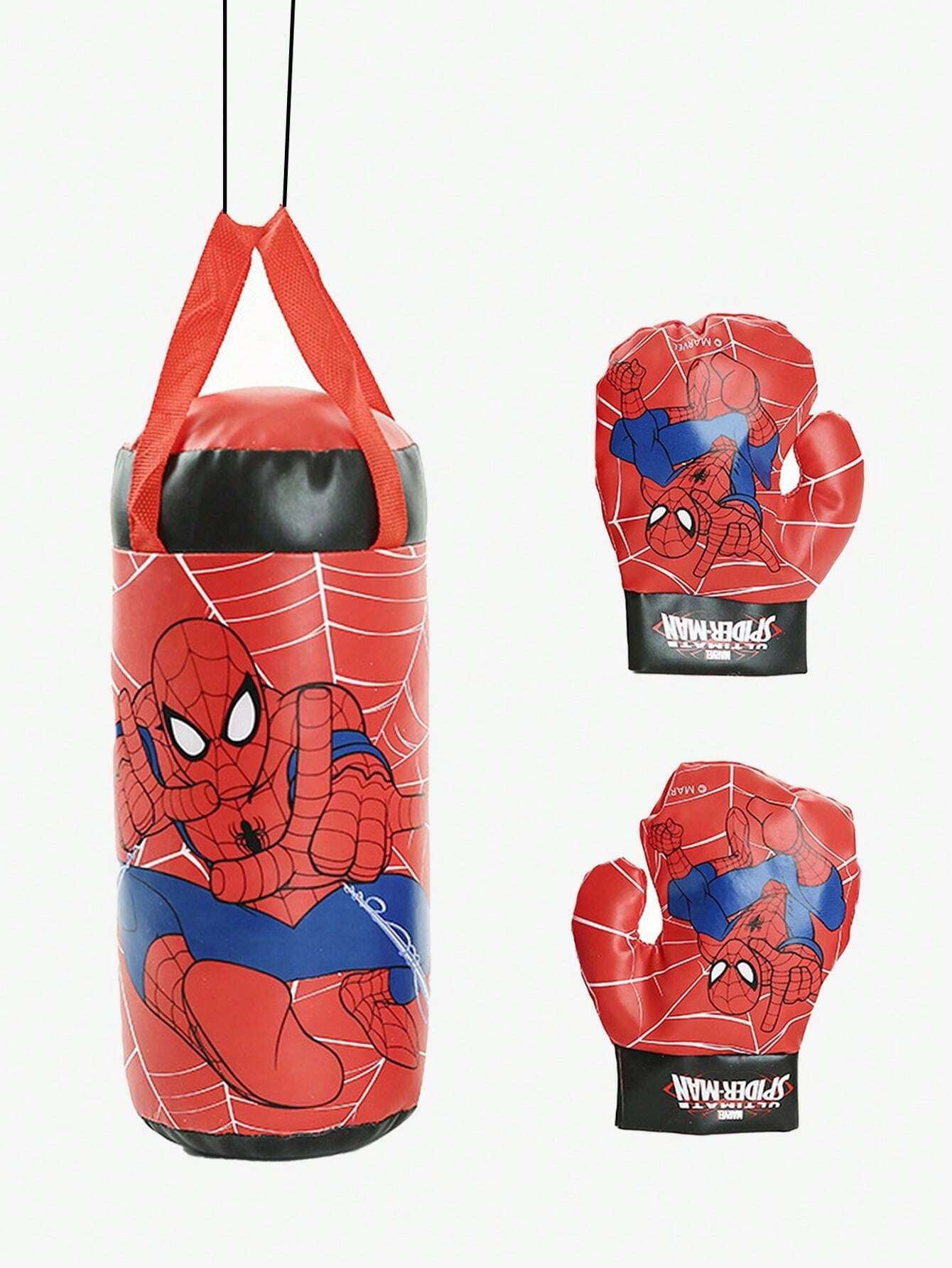 1Set Genuine Disney Small Size Marvel Spider Man Boxing Gloves And Sandbag Kit (Some Parts May