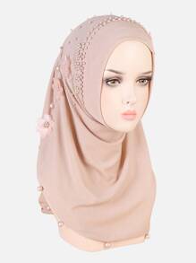 優雅1入組珍珠裝飾頭巾，女性頭部包裝 - 淺粉色 - 查看 1