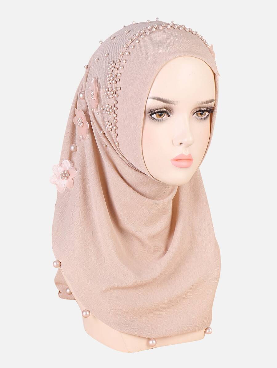 優雅1入組珍珠裝飾頭巾，女性頭部包裝 - 淺粉色 - 查看 1