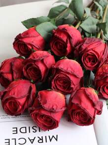 2 Pcs Artificial Rose Flowers 22.83in Burnt Edge Long Stem Silk Fake Roses For DIY Wedding Bouquet Table Centerpiece Home Decor - Red - View 1