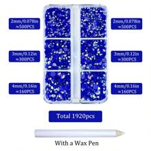1920pcs / 6 Grids Resin Rhinestones Beads With Wax Pen, Multicolors 2mm 3mm 4mm Non-Hot Fix Flatback Round Jelly Resin Rhinestones For Nail Art Decoration, Face Makeup, DIY Jewelry Craft, Making Accessories, Shoes, Clothes, Bags Nail Charms Nail Gems Nail Supplies