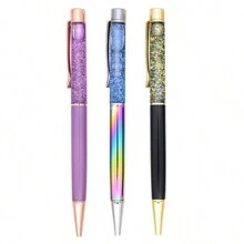 1入/3入/6入閃亮浮砂閃光金屬圆珠筆辦公用品1.0mm黑墨水 - 黑色 - 查看 21