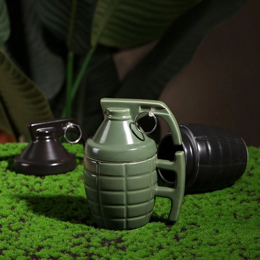 1 pieza Modelo de granada de mano de cerámica para decoración, para entusiastas militares. Taza de café con tapa en forma de granada. Taza en forma de granada, adecuada para la decoración del hogar, sala de estar, oficina, regalo para hombres, presentes de año nuevo y de Pascua. - Multicolor - Ver 1