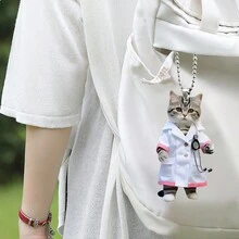 1 Mặt dây chuyền xe hơi hình mèo mặc quần áo y tá, Acrylic chống thấm nước, Phụ kiện móc khóa ba lô - Nhiều màu - Xem 3