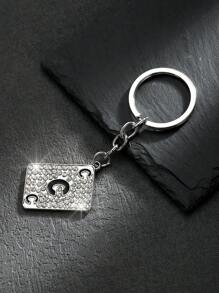 1pc Fashionable European And American Style Alloy Rectangle Shaped Rhinestone-Studded & Oil-Dripping Poker Card Shaped Keychain Or Bag Pendant With 26 English Letters For Personalized, Gorgeous And Cute Accessories For Both Men And Women Car Accessories Bag Charm School Goth Y2k Halloween Accessories Teachers Day Christmas Gift Ideas Bag Lanyards With Id Holder Car Accessories Bag Charms Car Accessories Friend Sister - Silver - View 4