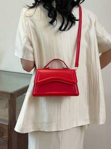 Minimalist Stylish Casual Handbag, New Retro Fashion Underarm Bag, Solid Color Shoulder Bag For Commuting, Vintage - Red - View 7