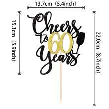 1入組「為60年乾杯」 黑金閃爍生日蛋糕插旗，六十歲生日快樂蛋糕裝飾，60週年派對裝飾 - 金色 - 查看 2