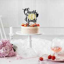 1入組「為60年乾杯」 黑金閃爍生日蛋糕插旗，六十歲生日快樂蛋糕裝飾，60週年派對裝飾 - 金色 - 查看 6