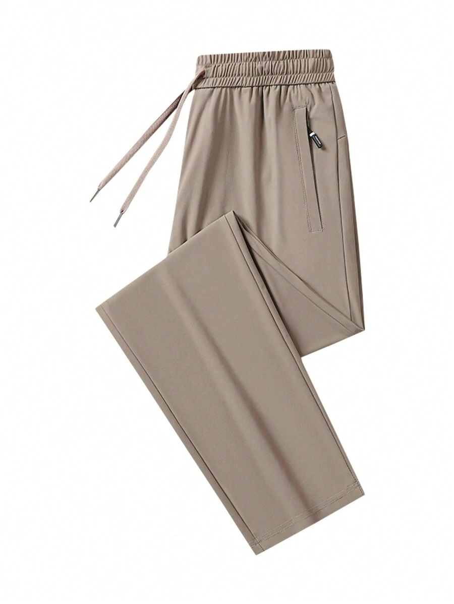 男友风格男士宽松轻便运动裤，带拉链口袋，1 条冰丝弹力速干抽绳，适合徒步、慢跑、骑自行车、户外健身