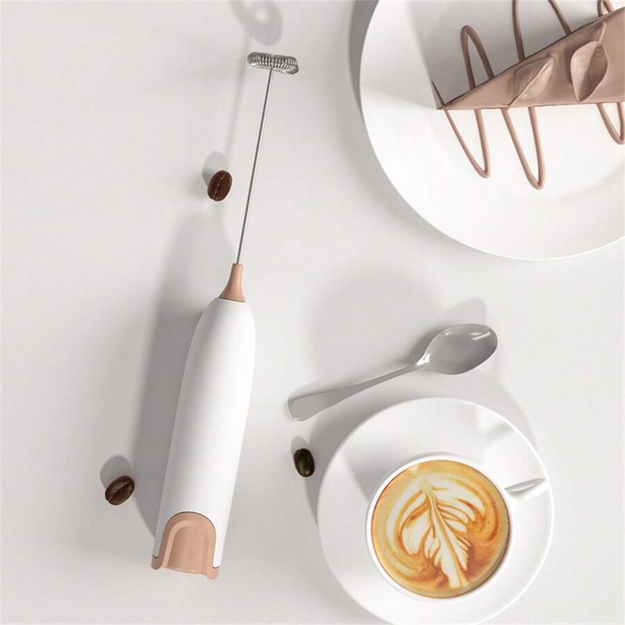 Powerful Handheld Milk Frother/Whisk, Mini Mixer For Coffee, Milk, Cappuccino, Latte, Matcha, Hot Chocolate, Without Stand (Battery Not Included) - White - View 1