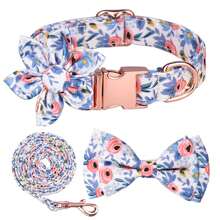 Elegante floral Conjunto de 4 piezas de collar para mascotas - Pajarita y adornos florales - Ajustable y cómodo para mascotas con estilo